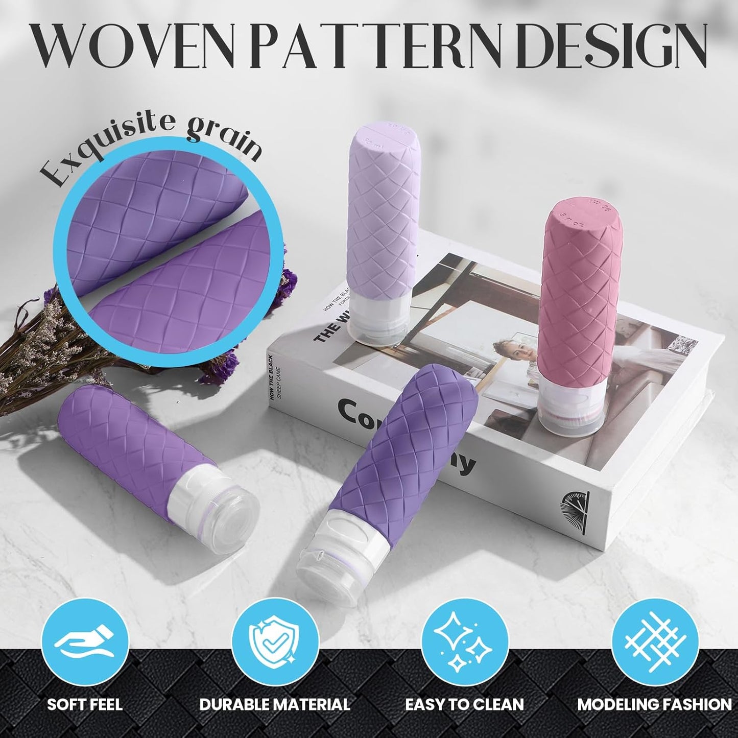 Travel Bottles for Toiletries - TSA Approved Silicone Containers | BPA Free, Leak Proof, Refillable - Purple