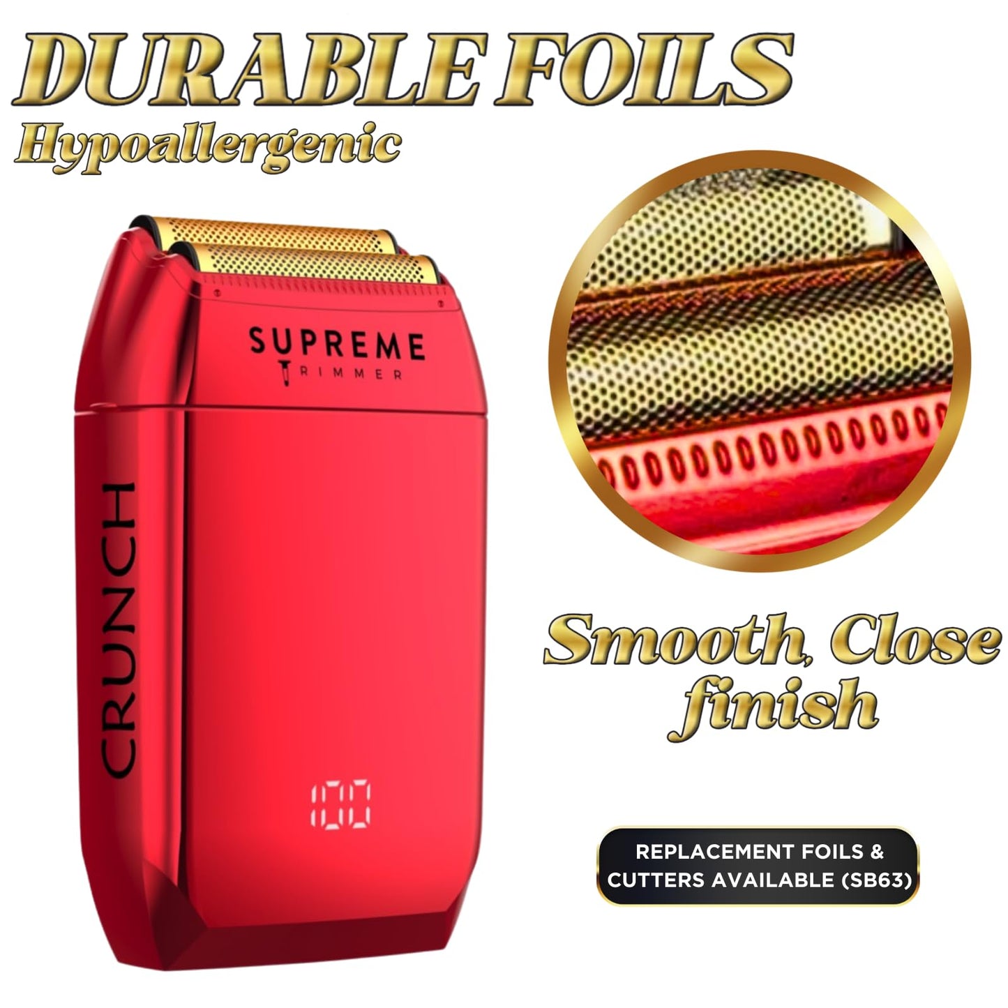 Supreme Trimmer Replacement Foil & Cutter SB63 | Hypoallergenic Foil for Crunch STF602 | Red
