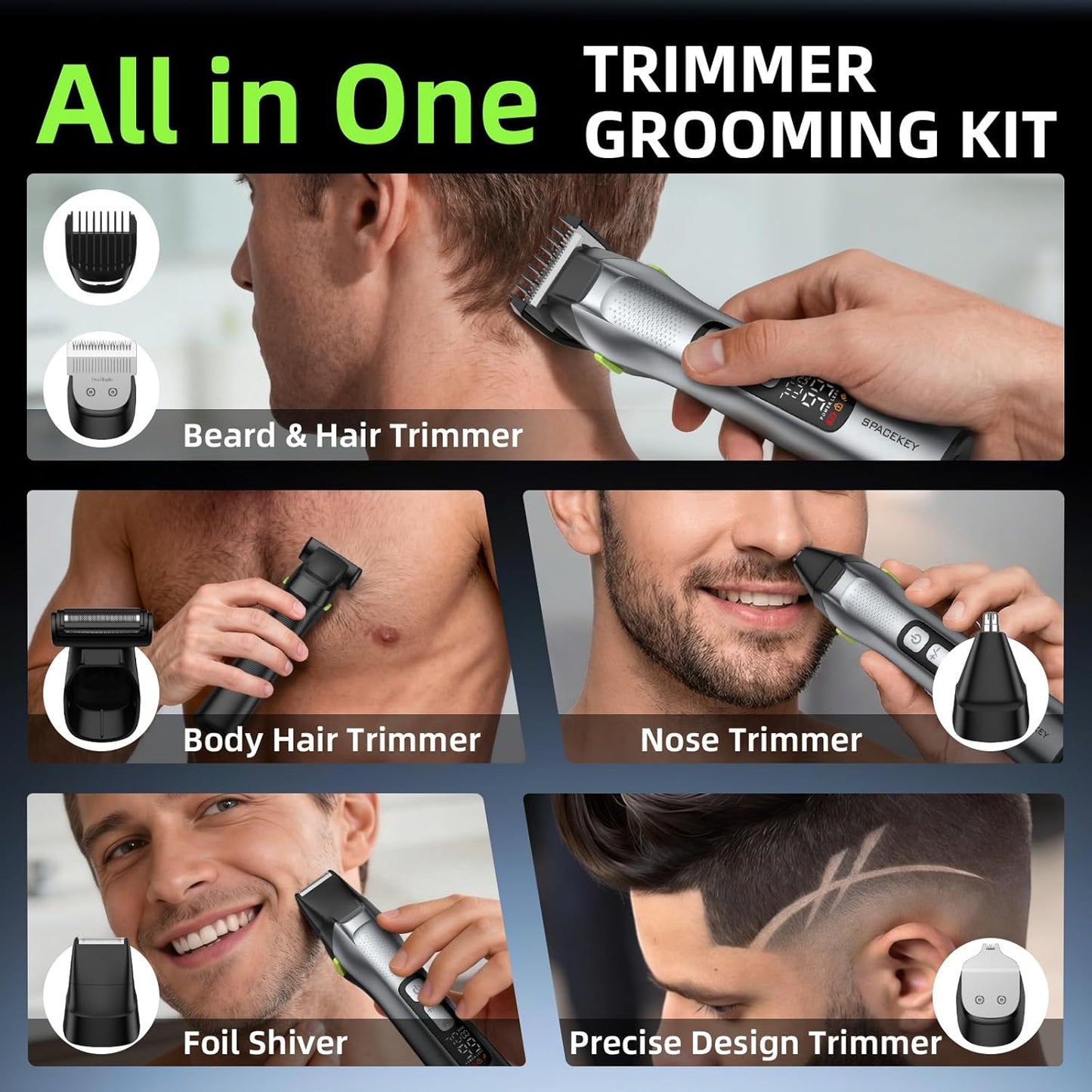 Beard Trimmer for Men - Cordless Grooming Kit with Stainless Steel Blade | 150-Min Runtime, IPX7 Waterproof, 3 Speed Settings