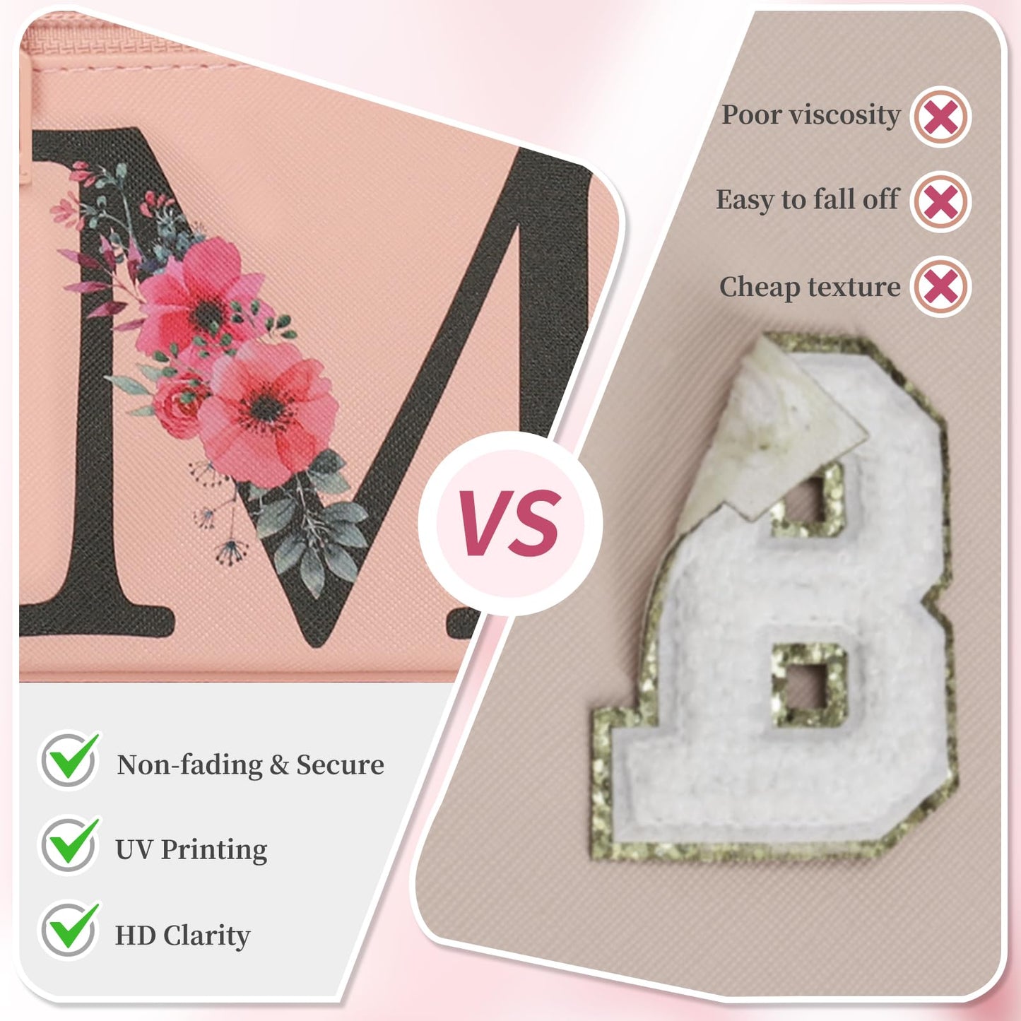 OCHEAL Initial Makeup Bag,Monogram Make up Bag Pink Travel Makeup Organizer Case Beauty Toiletry Cosmetic Bag with Brush Holder, Trendy Stuff Personalized Gifts for Women and Girls-M