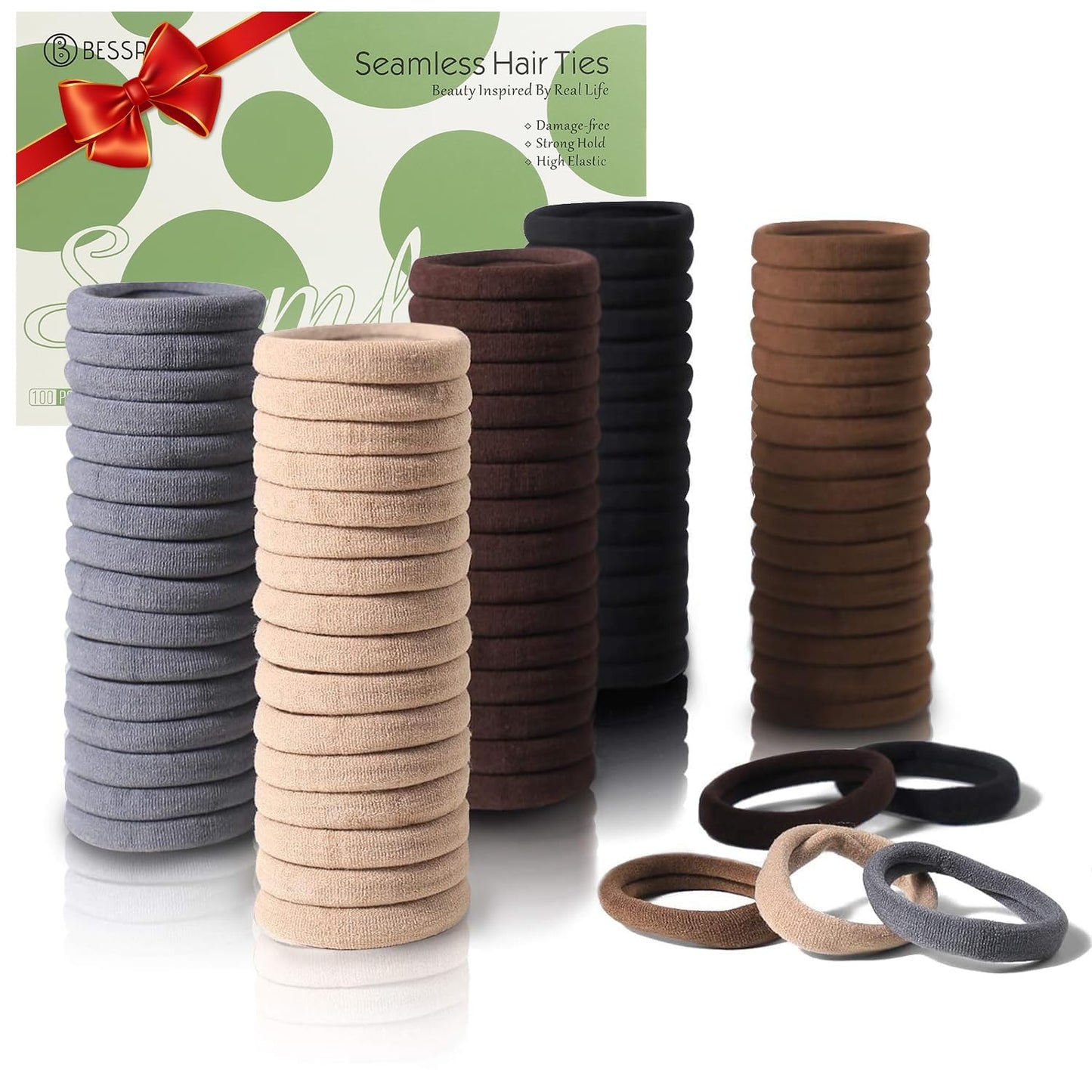 Bessrung 100PCS Seamless Elastic Hair Ties - No Damage Ponytail Holders for All Hair Types | Leopard Print