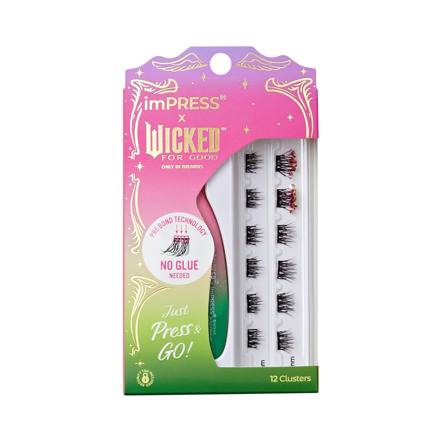 Press On Self Adhesive Eyelashes - Natural Volume 8mm-10mm Lashes with Purple Glitter | 12 Lash Clusters & Mini Applicator