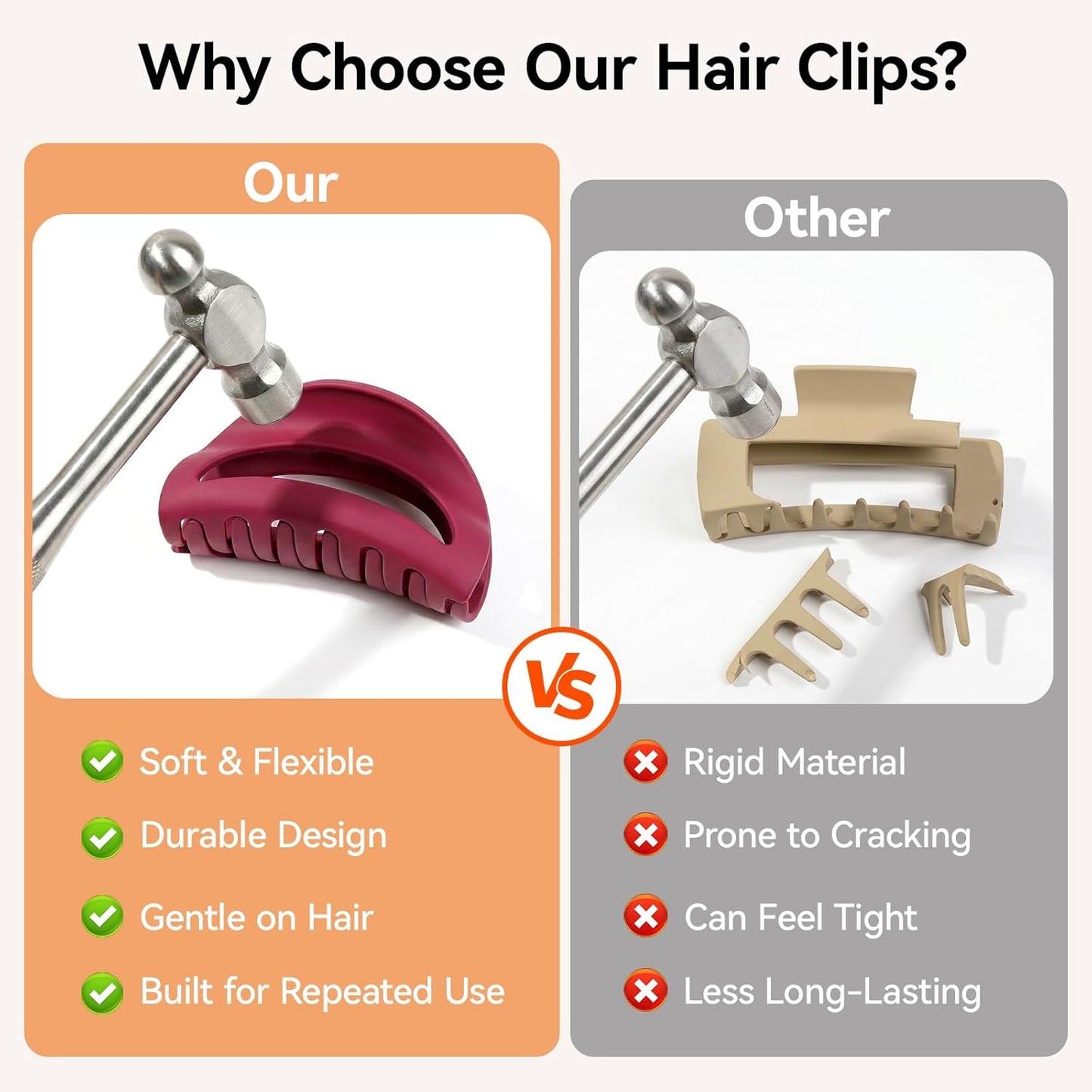 Large Soft Matte Claw Clips - 4Pcs Non-Slip Strong Hold for Thick/Curly Hair | 4.1" Durable Design