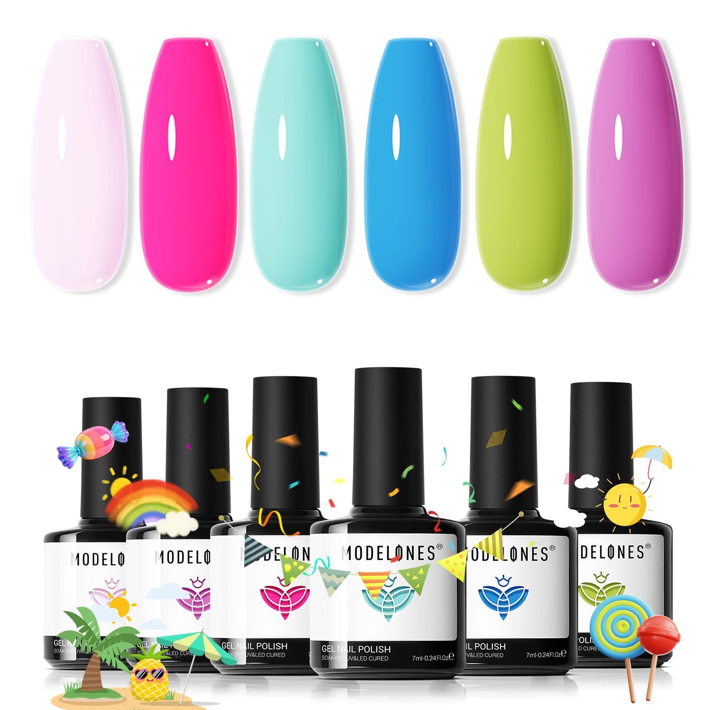 Gel Nail Polish Set - 6 Pastel & Neon Colors for DIY Manicure | Soak Off, LED Compatible