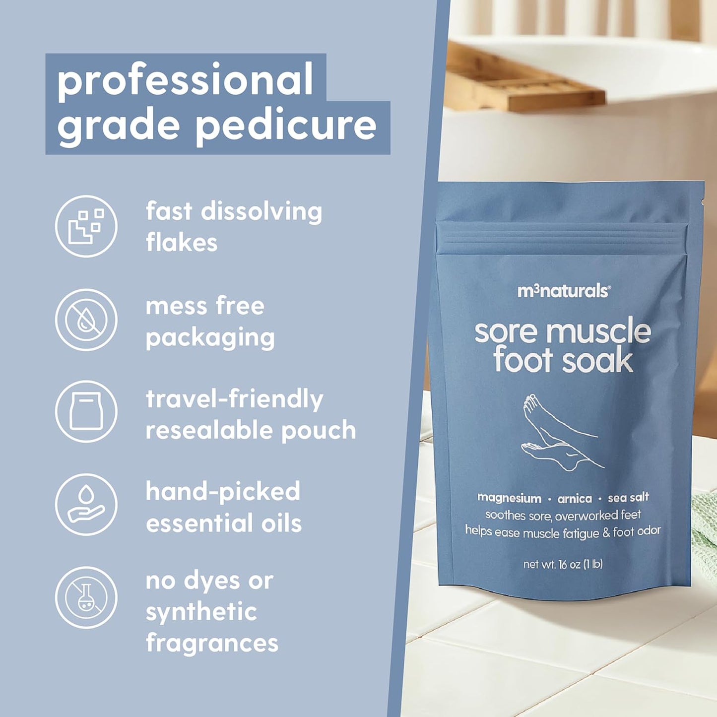 Sore Muscle Foot Soak - Relaxing Magnesium Sea Salt Bath for Tired Feet | 16 oz with Arnica, Eucalyptus & Peppermint