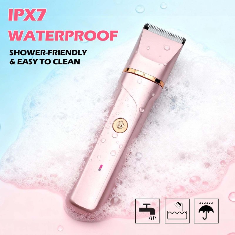 VEGITERIA Bikini Trimmer for Women 2 in 1 Electric Razors Shaver Facial Hair Removal for Women Pubic, Armpit, Face &Precision Areas, IPX7 Waterproof,Rechargeable Dock, Rose Golden