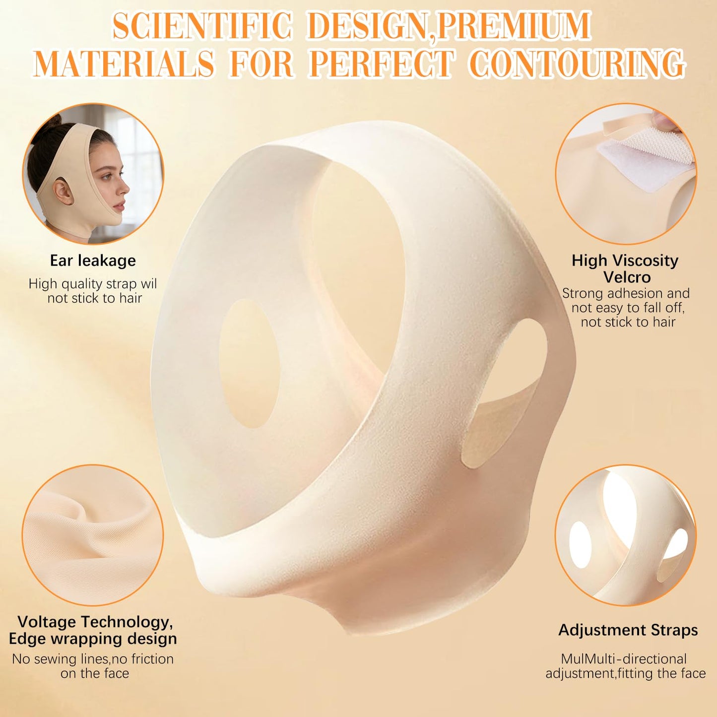 Collagen Face Sculpt Wrap - Jawline Firming & Sculpting Mask | Reusable, Skin-Friendly, Beige