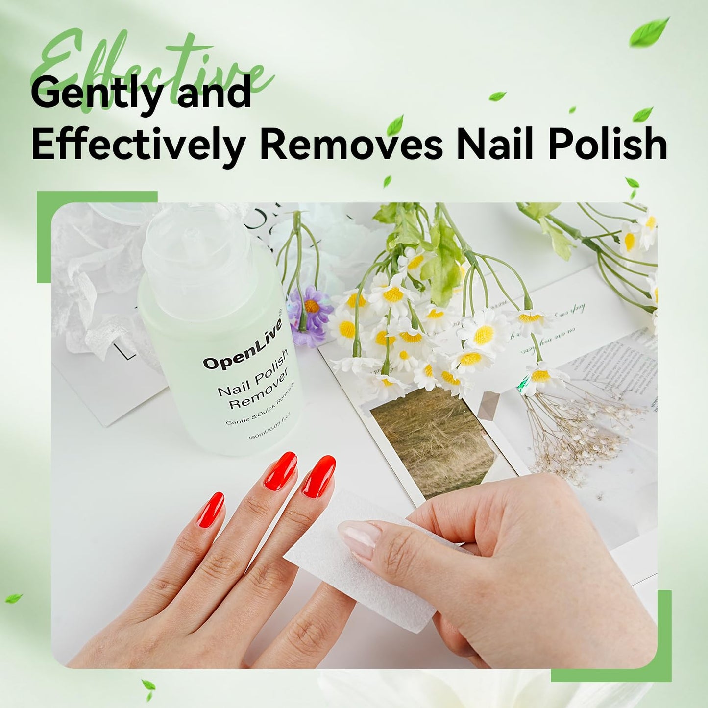 OpenLive Jasmine Scent Nail Polish Remover, 180ml Non Acetone free Nail Polish Remover for Regular Nail Polish with Easy Push-down Pump, 6.08 Fl Oz