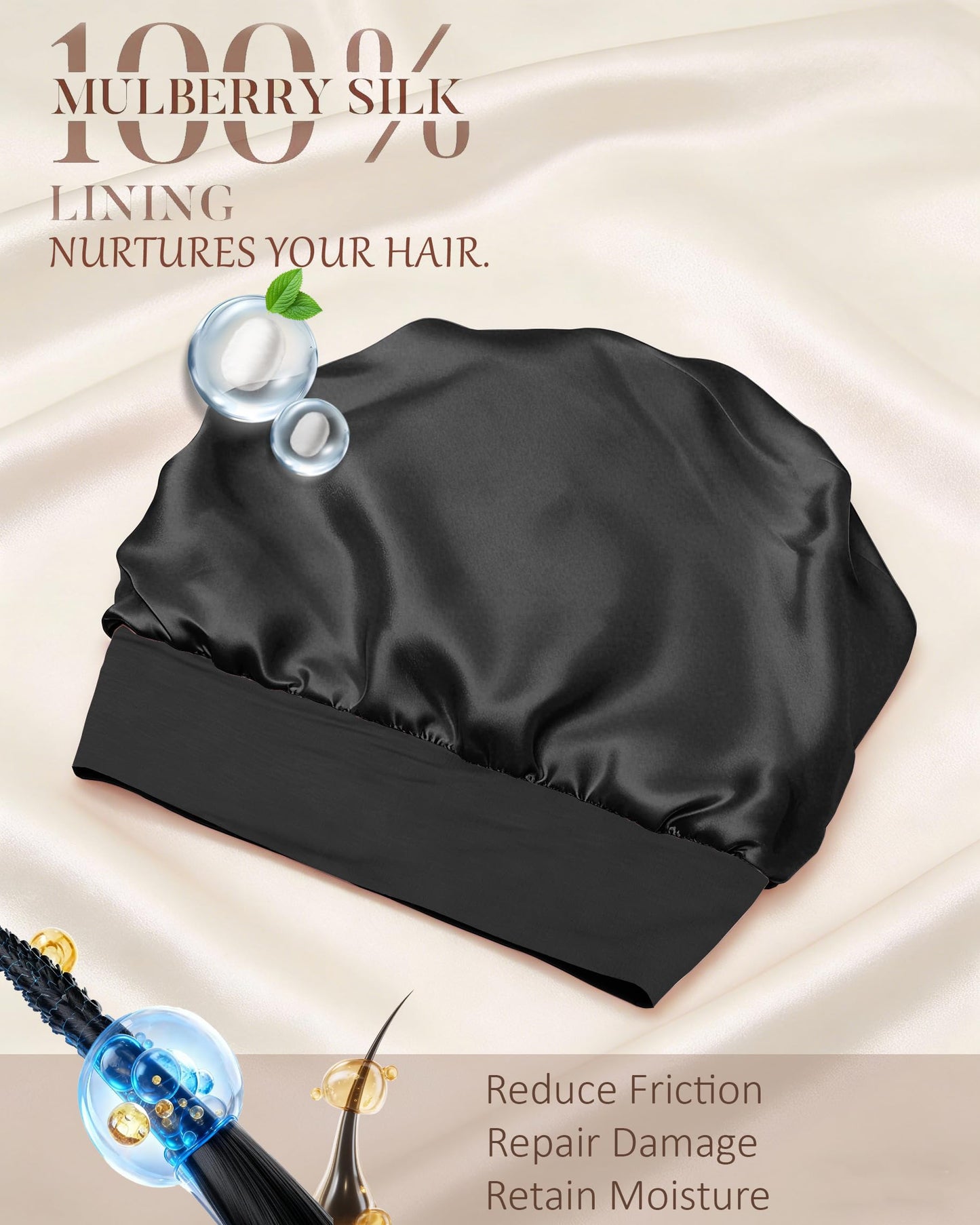 ROYBENS 100% Mulberry Silk Bonnet for Sleeping Women Sheep Cap Hair Bonnets