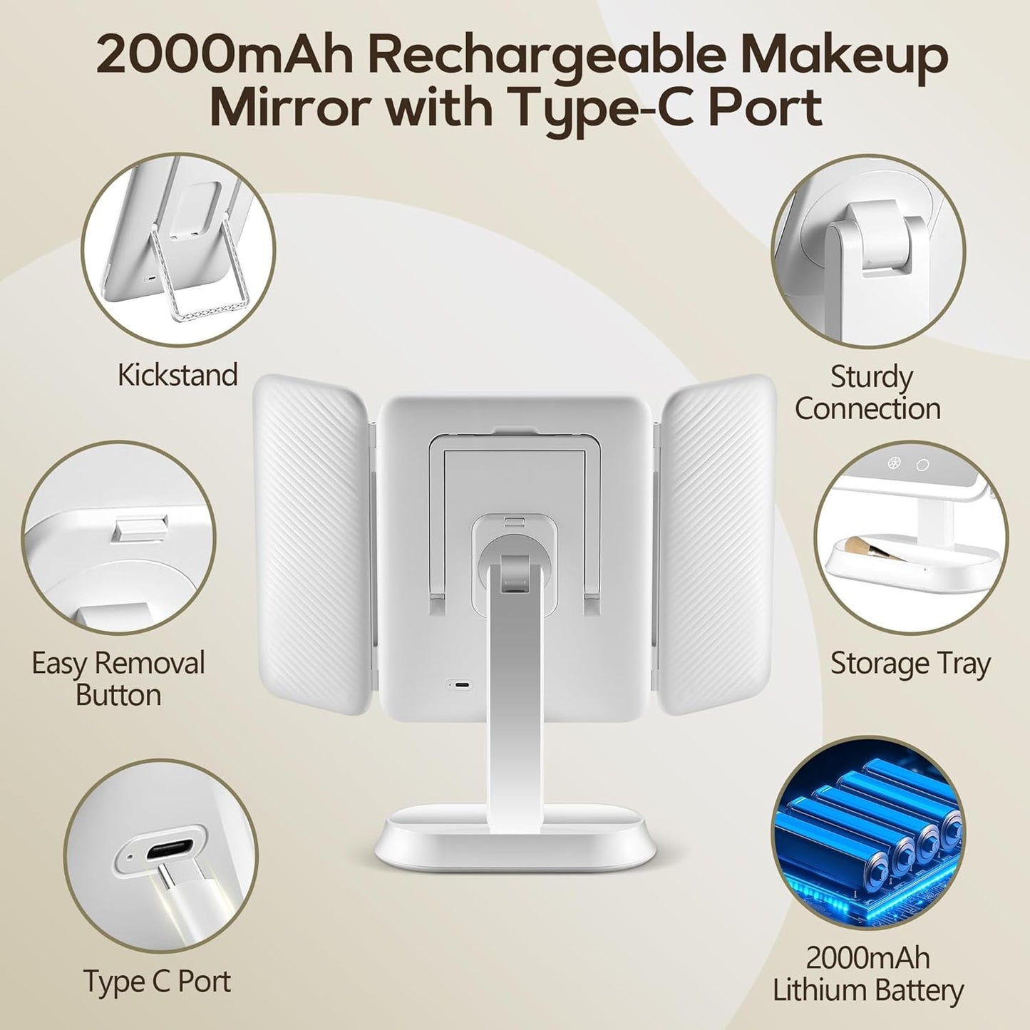 Makeup Mirror with Lights - 30X/10X/5X Magnification, Dimmable Trifold Vanity Mirror | Portable Travel Size