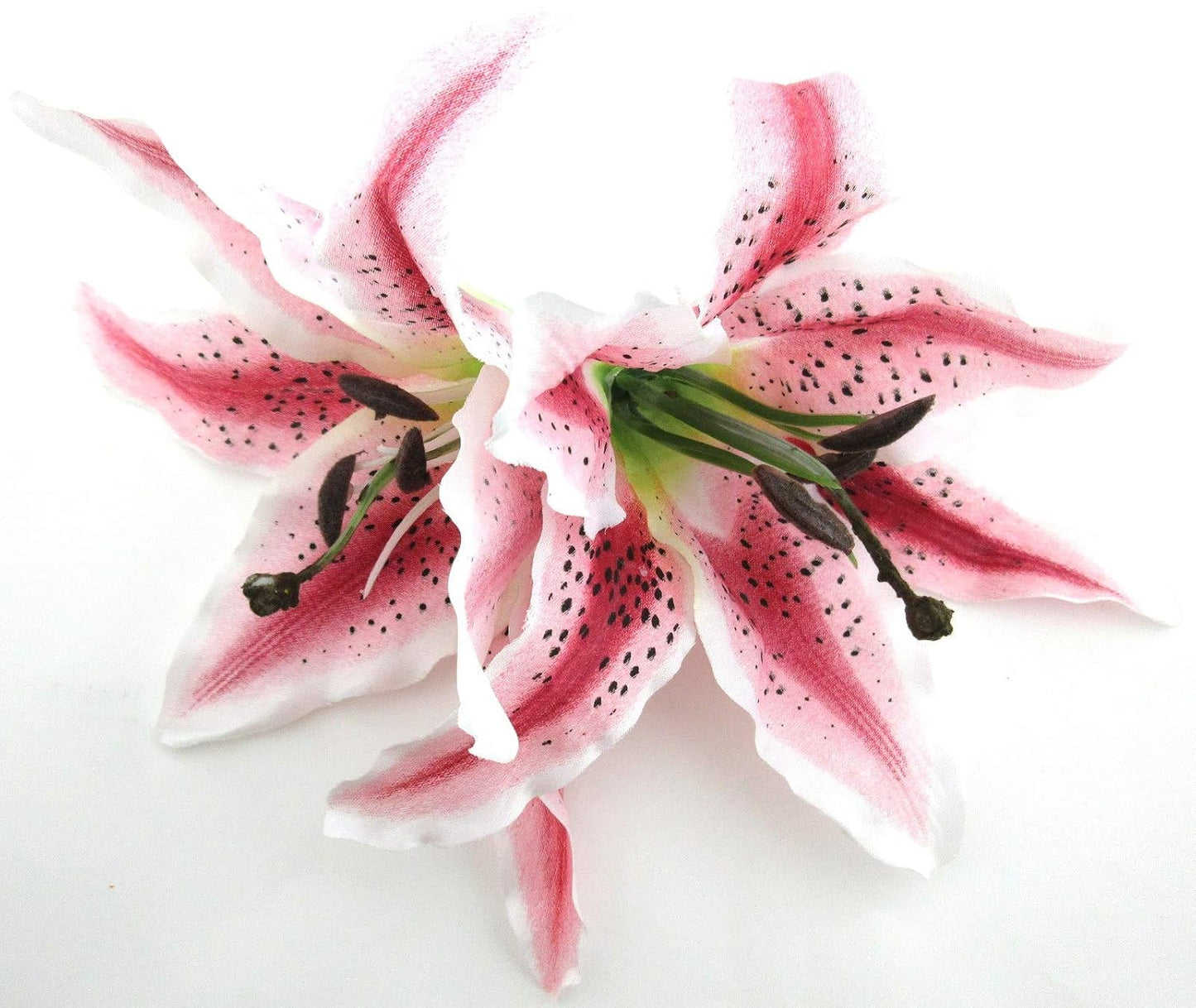 Pink Cream Tiger Lily Silk Flower Hair Clip - XL 8 Inch with Teeth