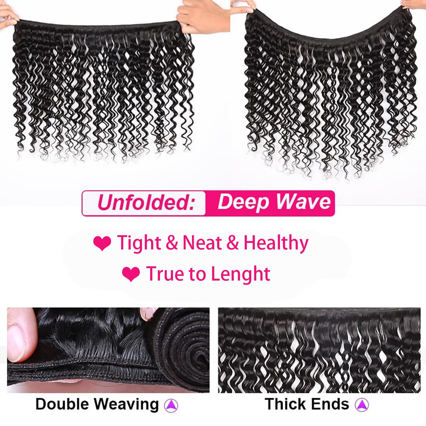 Deep Wave Human Hair Bundles - 12A Brazilian Virgin Hair Weave with 4x4 Lace Closure | Natural Black Color (26, 28, 30 + 22)