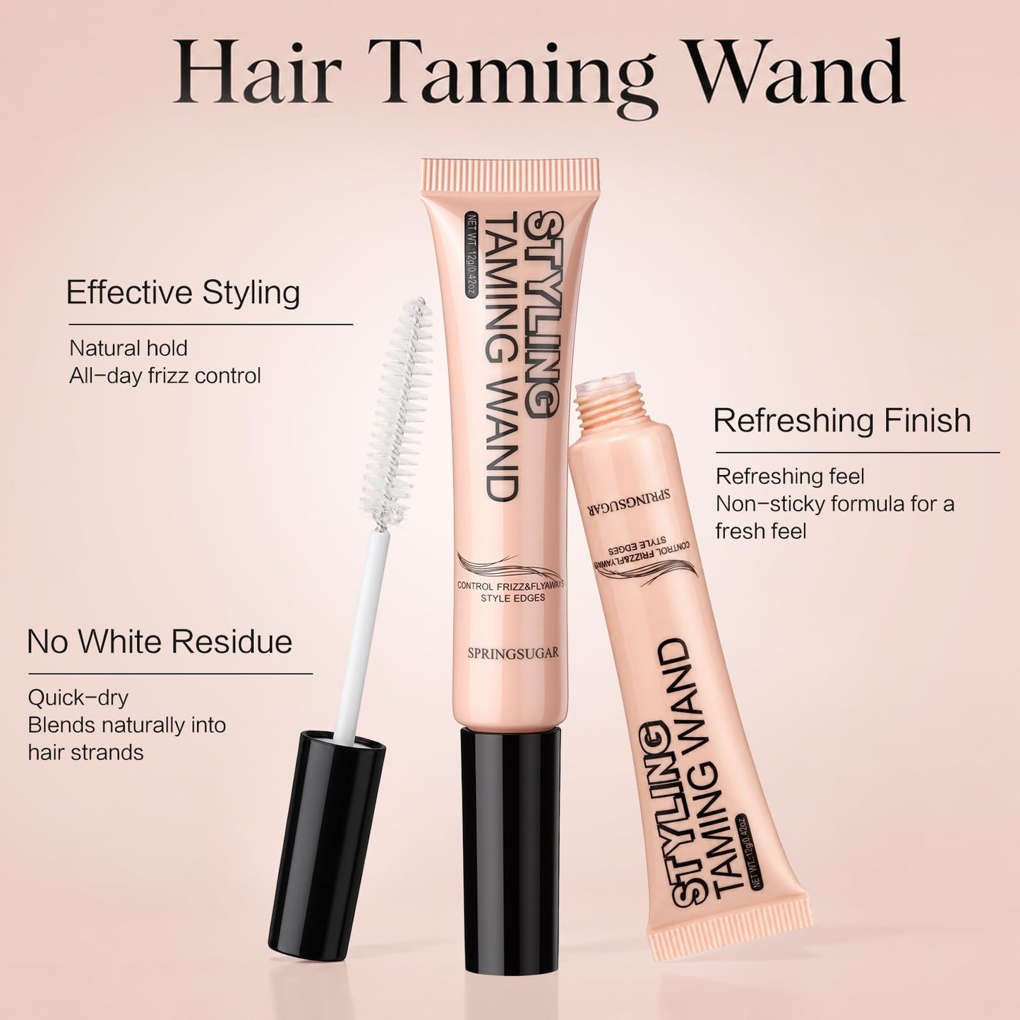 SPRINGSUGAR Taming Wand, Fly Away Stick for Hair, Hair Mascara for Flyaways, Smooth Frizz, Tame Baby Hairs, Style Edges - Lightweight Non-Greasy Wide Brush Head Hair Finishing Stick 2 Pack