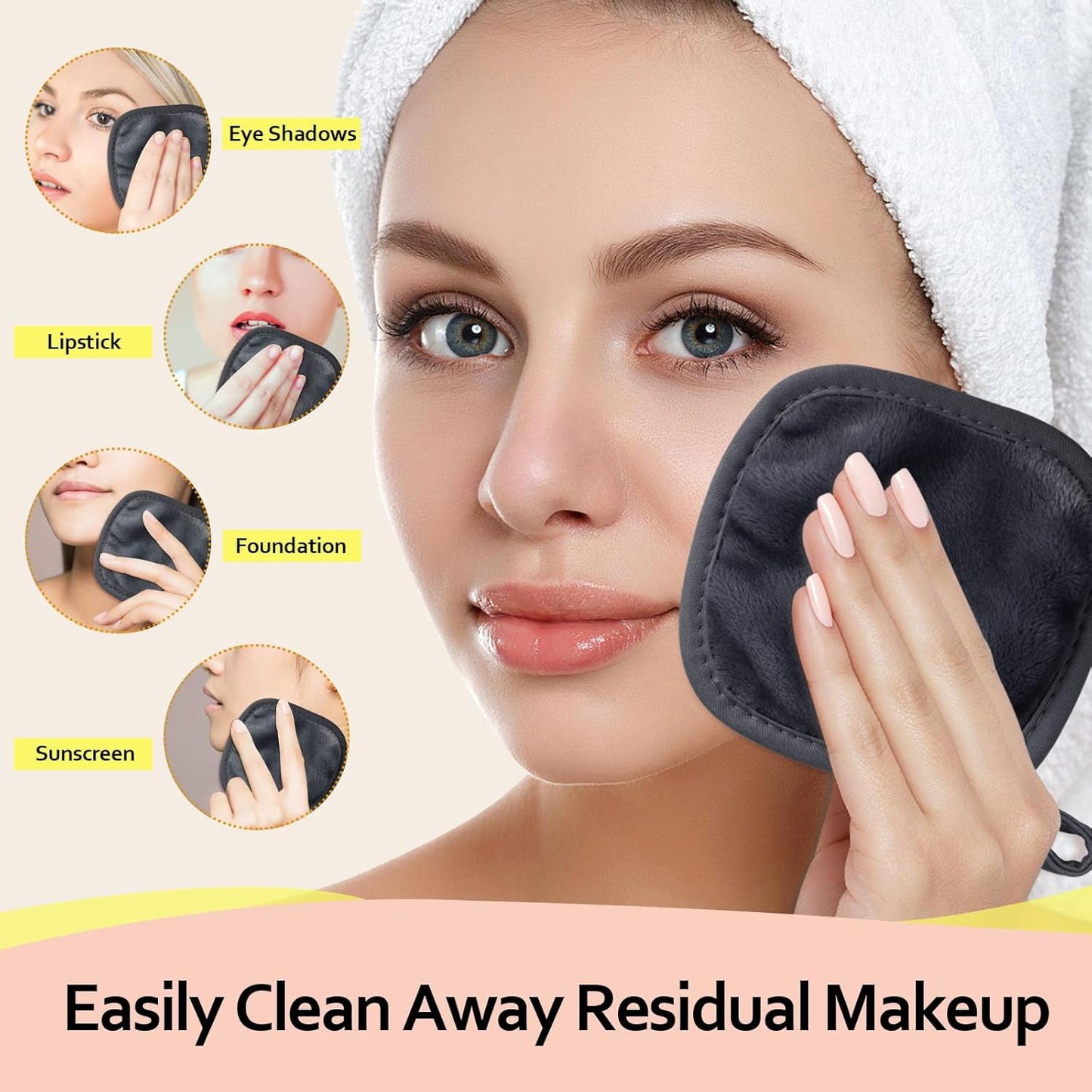 Makeup Remover Cloths - Reusable Ultra Soft Facial Cleansing Pads | 12 Count, 5x5 In, Black