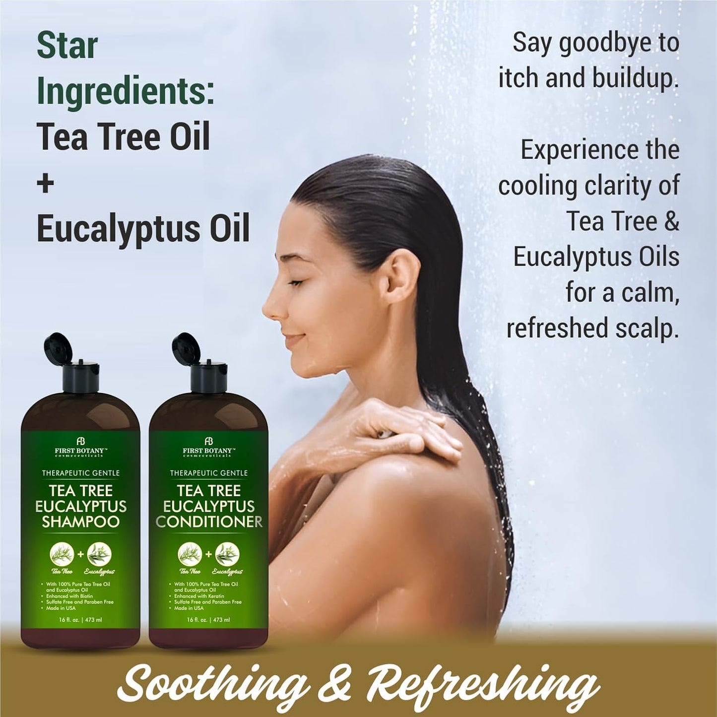 Tea Tree & Eucalyptus Shampoo and Conditioner Set | Clarifying Scalp Care with Activated Charcoal & Biotin - 16 fl oz x 2