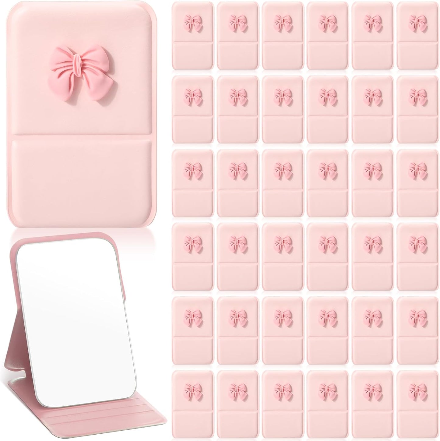 Amyhill Mini Folding Heart Mirror - 24 Pcs Compact Mirrors for Women | Pastel Pink Gift Set for Birthdays & Celebrations