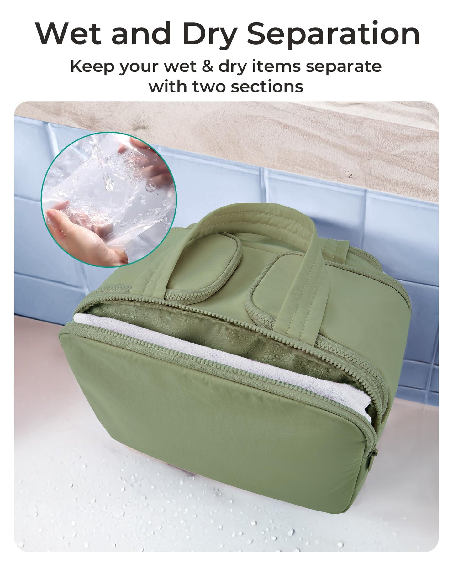 BAGSMART Travel Toiletry Bag, Lightweight Large Wide-open Travel Bag for Women, Puffy Cosmetic Makeup Bag Organizer with Handle for Accessories,Essentials, Toiletries, Green