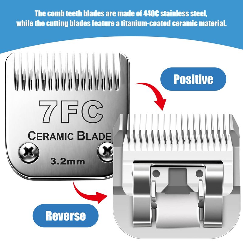 Dog Grooming Replacement Blades Compatible with Andis Dog Clipper, Dog Clipper Blades Compatible with Oster A5,Wahl KM-10 Series Dog Clipper,7FC Blades (3.2mm)