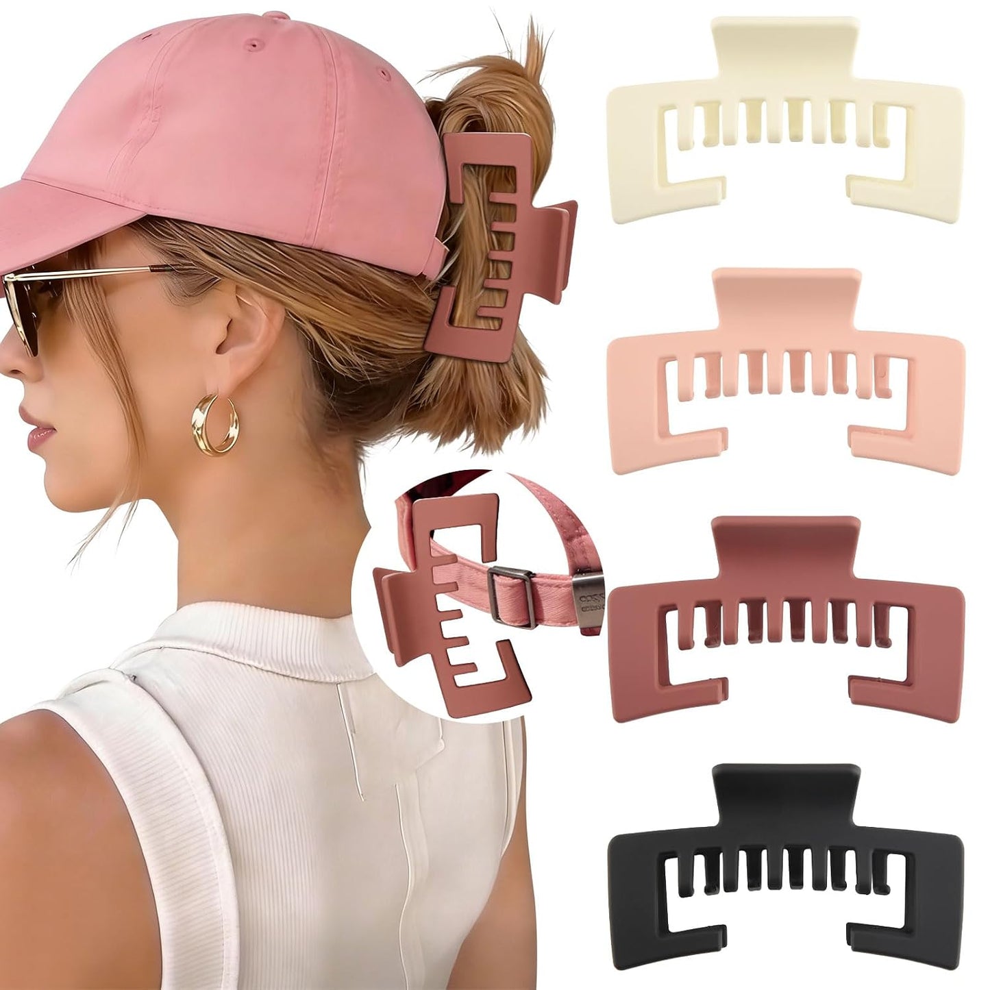 Hat-Friendly Claw Clips for Baseball Caps - 4 Pcs Hair Accessories for Thick Hair | Stylish Trucker Hat Clips