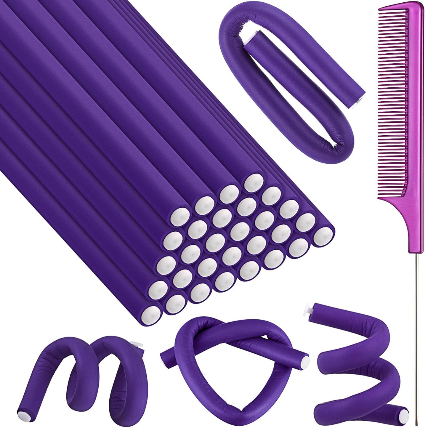 Flexible Curling Rods - 30 Pcs Foam Rollers for No Heat Styling | Dark Blue, 9.45 x 0.55 Inch