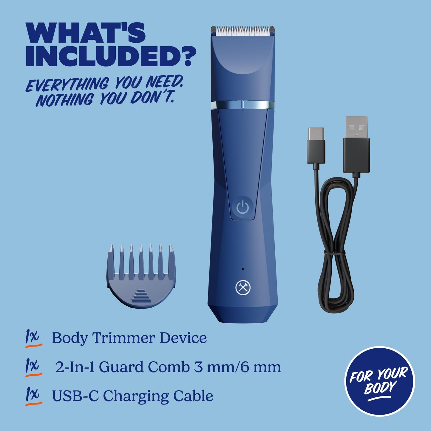 Dollar Shave Club | for Your Body Trimmer | Shower Safe, Ceramic Blades for Smooth Passes, | Body, Genitals, and Private Areas Electric Shaver for Men, IPX7 Waterproof Pubic Hair/Area Shaver