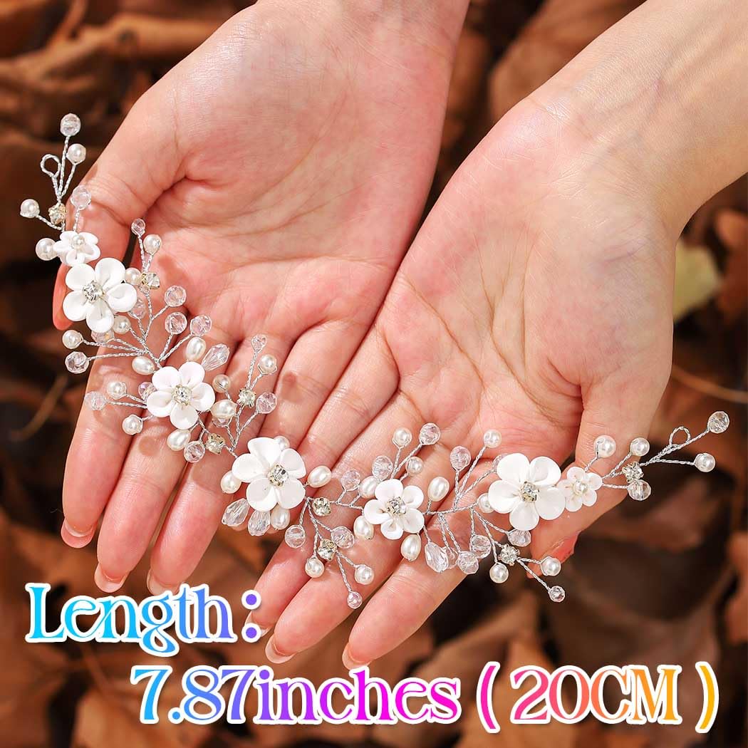 Unicra Silver Pearl Hair Vine Bridal Headpieces Flower Wedding Hair Accessories for Brides and Women (Silver)
