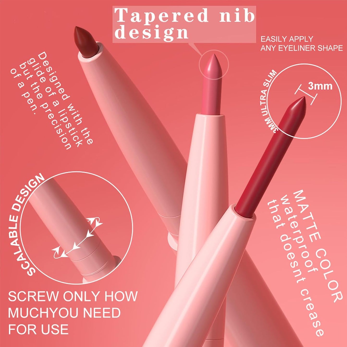 Matte Lip Liner Set - 12 High Pigmented Waterproof Shades | Smooth Ultra Fine Pens for Daily Makeup