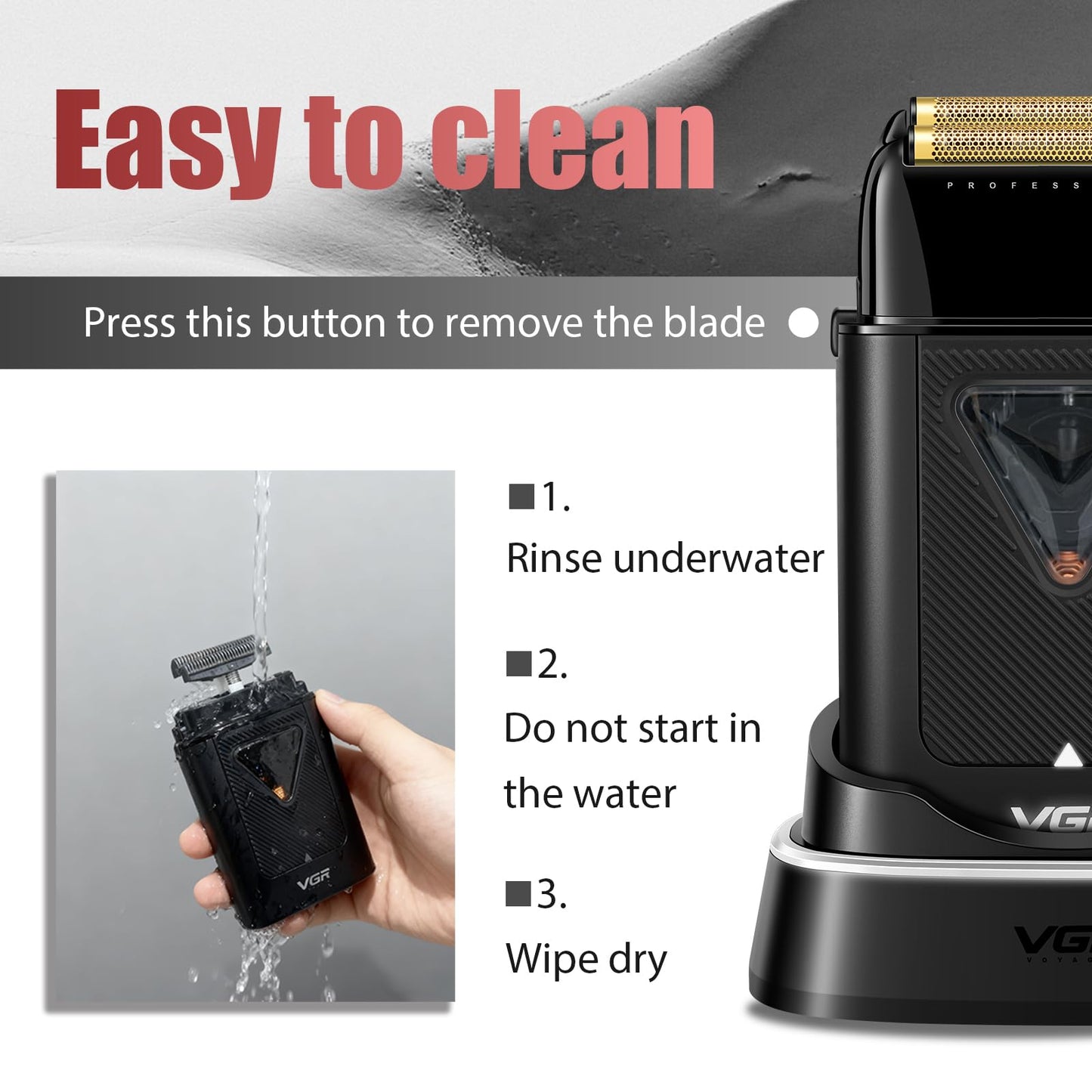 VGR 334 Foil Shaver for Men, Professional Electric Razor for Shaving Face & Bald Head, 10000RPM Vector Motor, Double Titanium Foils, LED Display, USB Charging Base, Men's Electric Shavers for Barbers