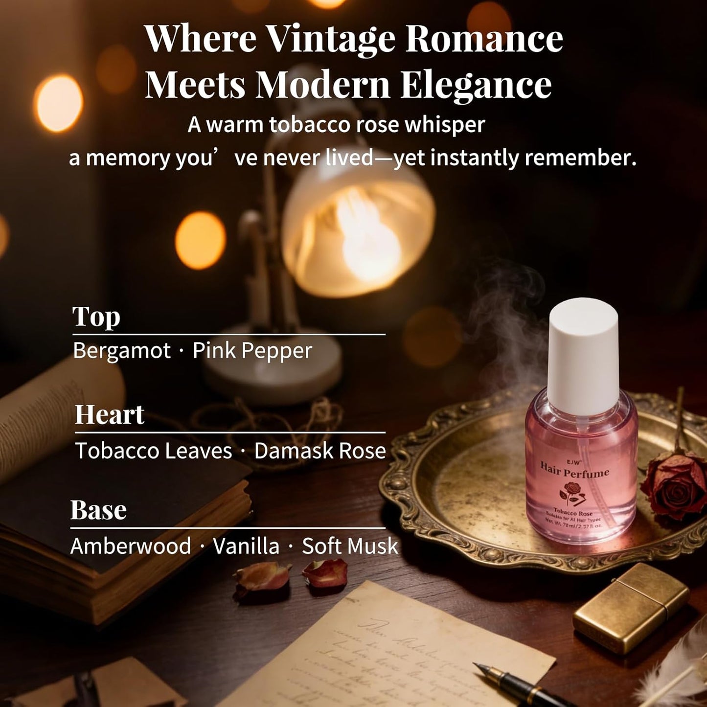 Tobacco Rose Hair Perfume for Women - Alcohol-Free Fragrance Mist with Collagen & Coconut Oil | Long-Lasting 1.23 fl oz