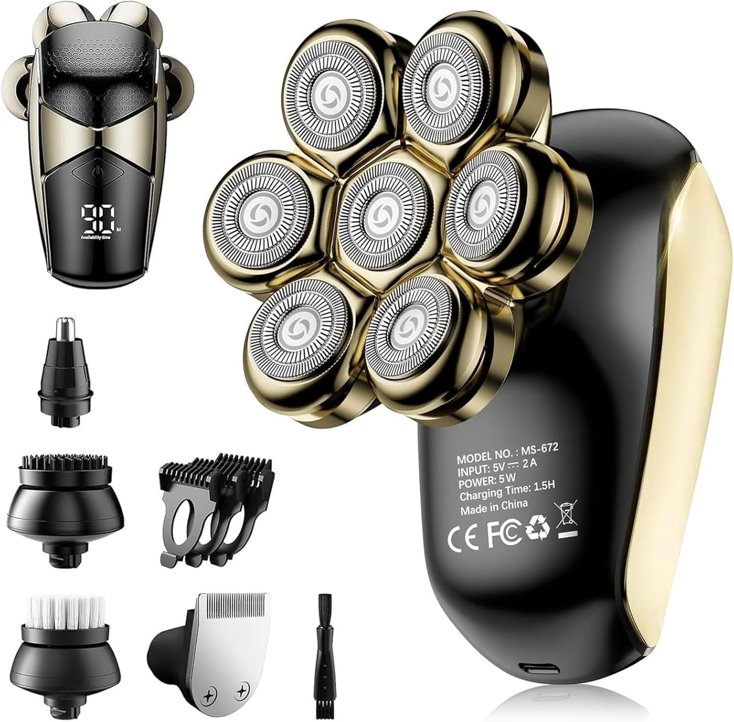 Head Shaver for Bald Men - 5-in-1 Electric Razor | IPX7 Waterproof Grooming Kit, Turbo Speed & Precision Blades - Little Gold