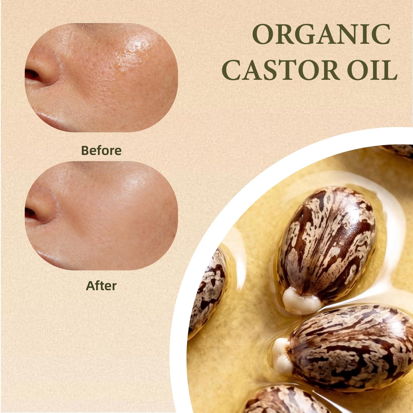 Organic Castor Oil Roll On Rose Quartz Roller Ball Applicator Cold Pressed, Hexane Free Eyebrow Growth, Lash Care, Cuticle & Hair Care Amber Glass 1.7 fl oz