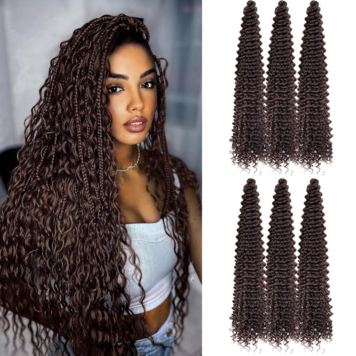 Ocean Wave Crochet Hair Extensions - Deep Wave Synthetic Braiding Hair for Women | 24 Inch, #1B (Pack of 2)