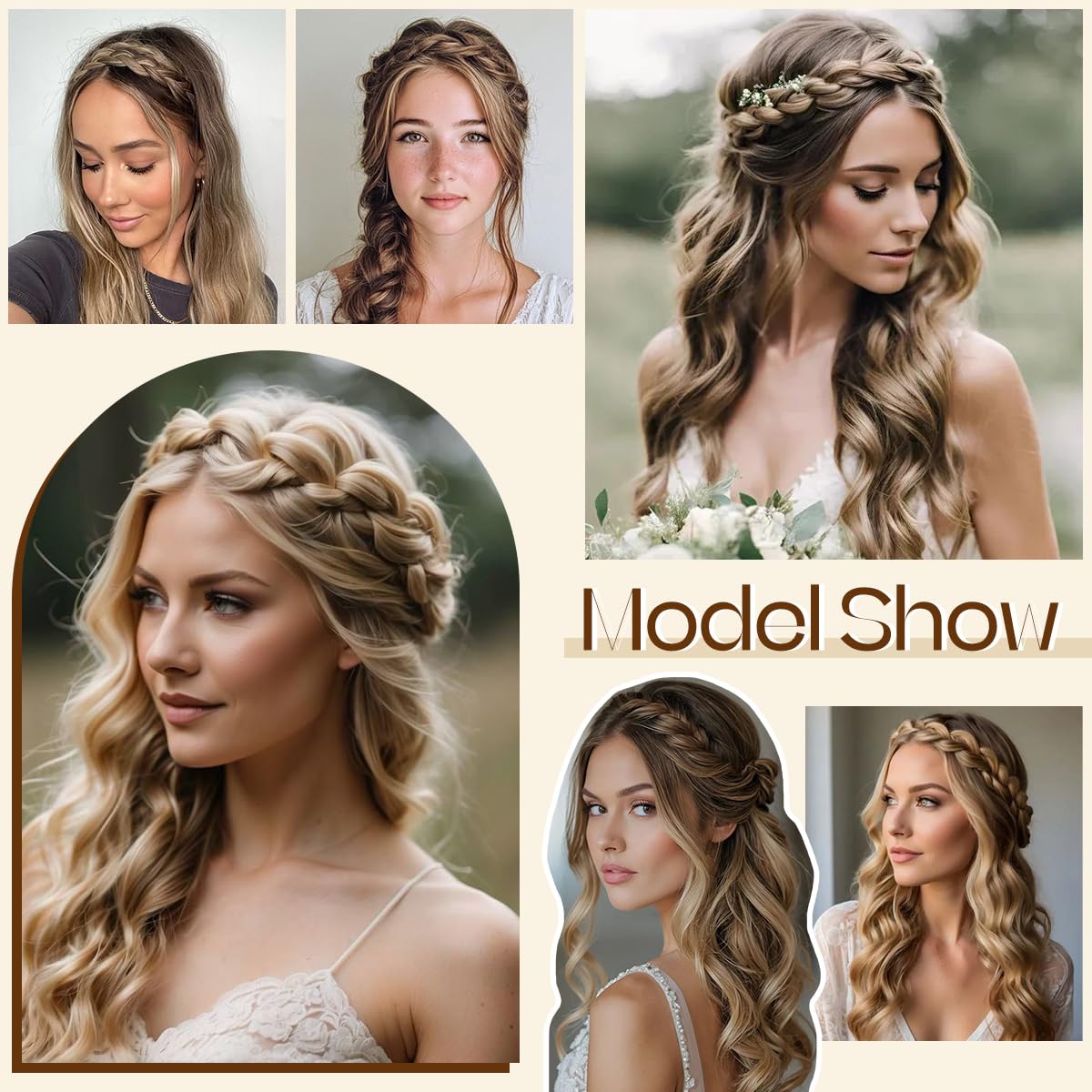 CJL Hair 2PC Braided Headbands for Women - Handmade Synthetic Hair Hoops | Dark Chocolate