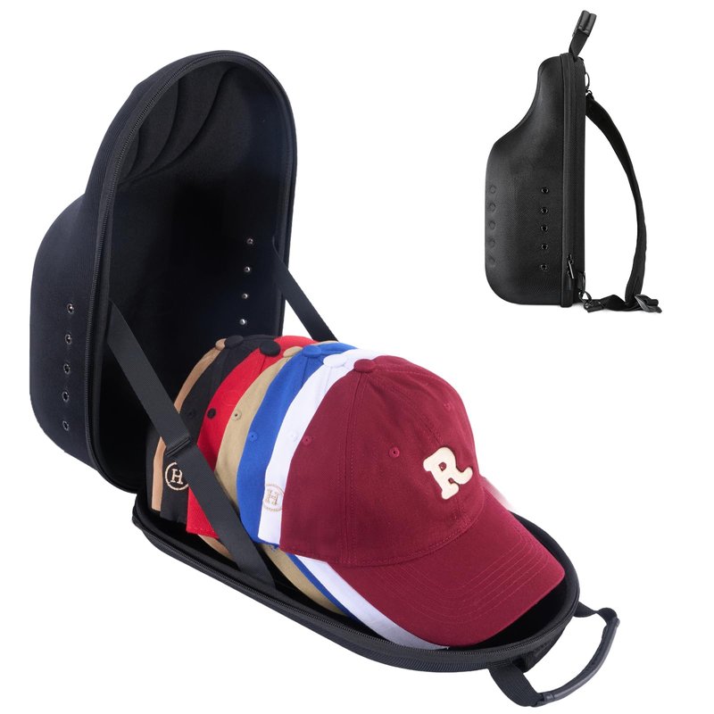 ProCase Hard Hat Travel Case for Baseball Caps, No-Crush Case Holds Up to 7-8 Hats, Adjustable Interior with Shoulder Strap for Travel, Hat Organizer Ball Caps Holder -Black