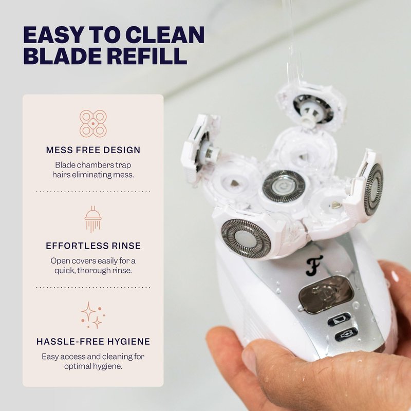 Freebird FlexSeries BodySmooth Rotary Blade Refill for Women - Gentle Shave for Sensitive Skin, 5 Contouring Heads, Mess-Free Cleanup