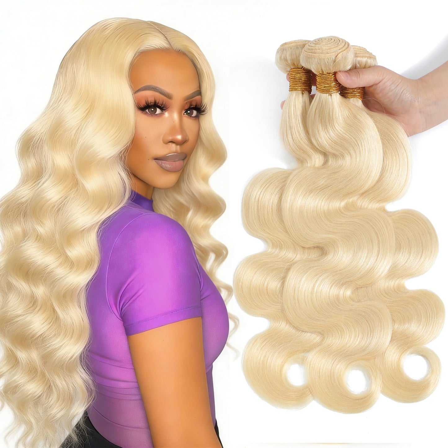 Blonde Body Wave Bundles Human Hair Dyeable 613 Sew in Quick Weave Bundles