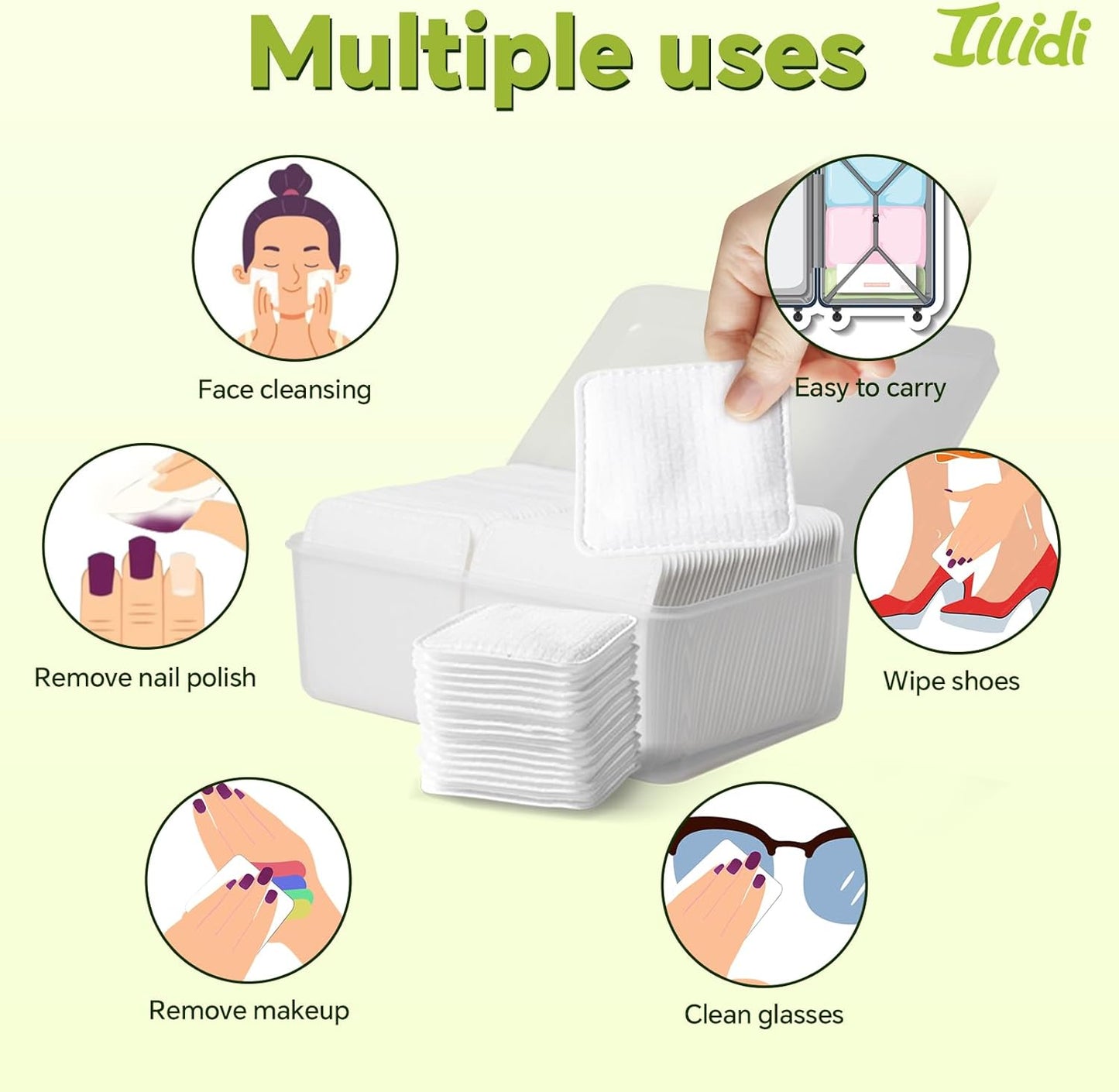 Large Square Cotton Pads - Lint-Free, Soft & Multi-Layered for Makeup Removal | 80 Count Box