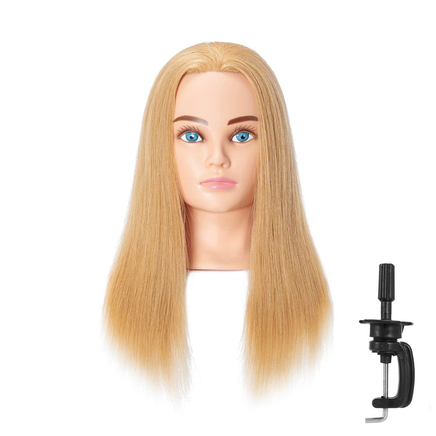 Hairingrid Mannequin Head - 20-22” 100% Human Hair Training Head with Clamp Holder