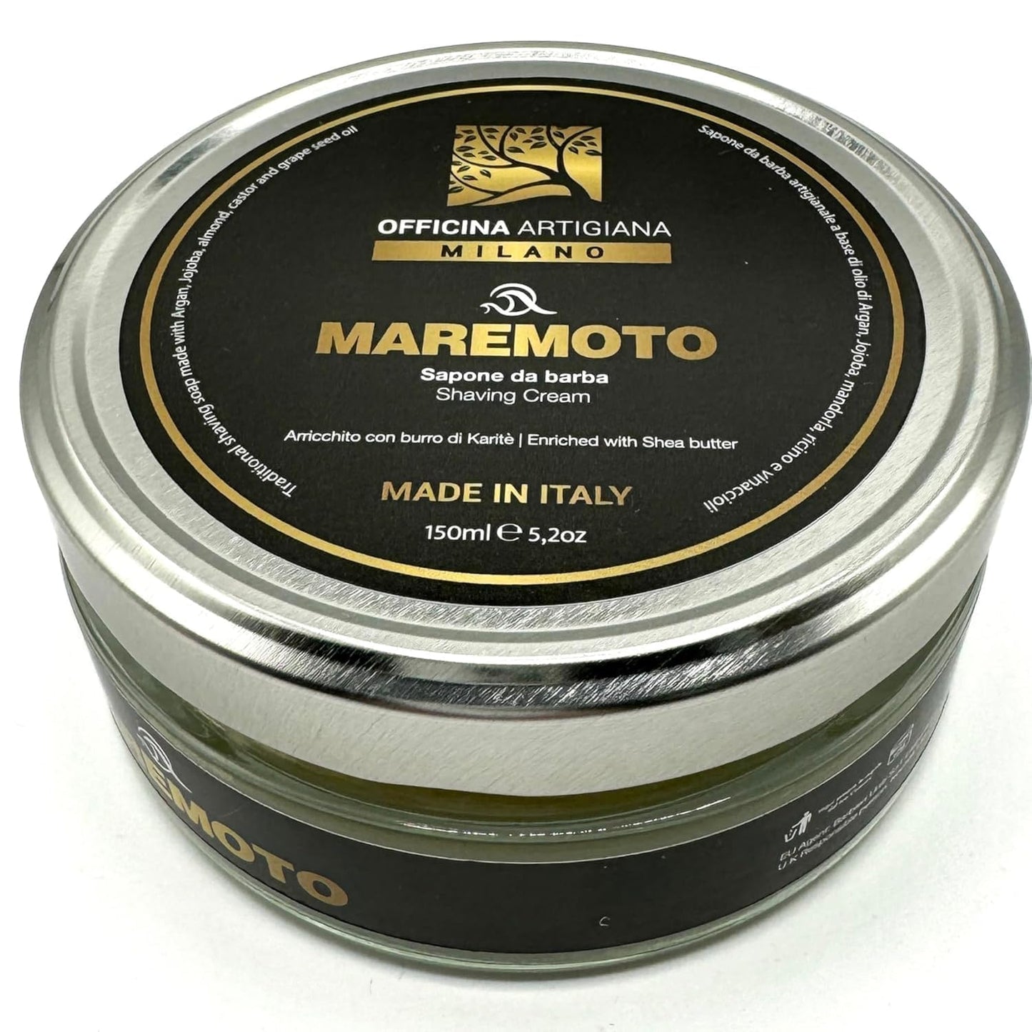 Officina Artigiana Milano, Maremoto Shaving Soap 150ml – Luxury Italian artisan wet shaving soap with 46% wellness oils & shea butter – aquatic ozonic marine scent – vegan skincare