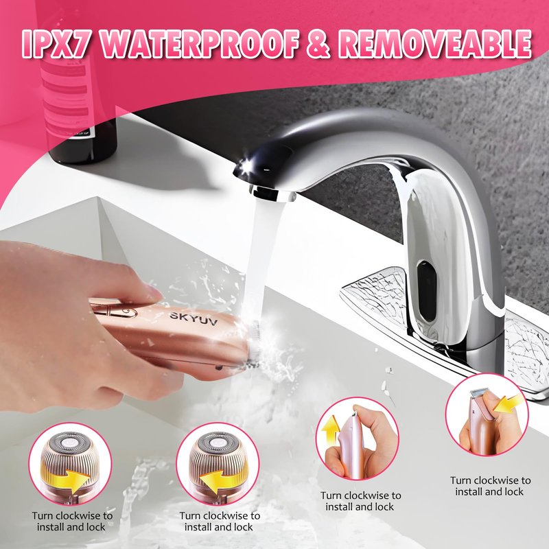 Bikini Trimmer for Women, SKYUV 2 in 1 Electric Razors Bikini Shaver, IPX7 Waterproof & Easy Cleaning, Ceramic Blade, USB Recharge, Cordless Body Hair Trimmer, Facial & Pubic Hair Removal