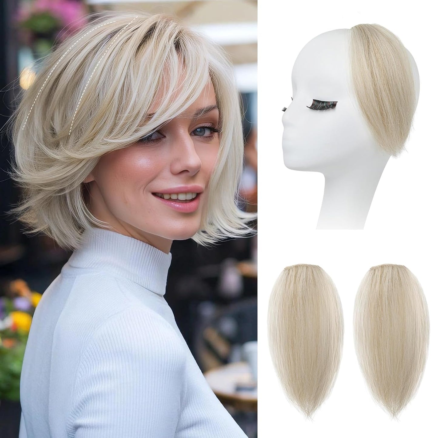 REECHO Clip In Hair Volumizer - Short Thick Hairpieces for Extra Volume | Light Brown with Blonde Highlights, 8 Inch (Pack of 2)