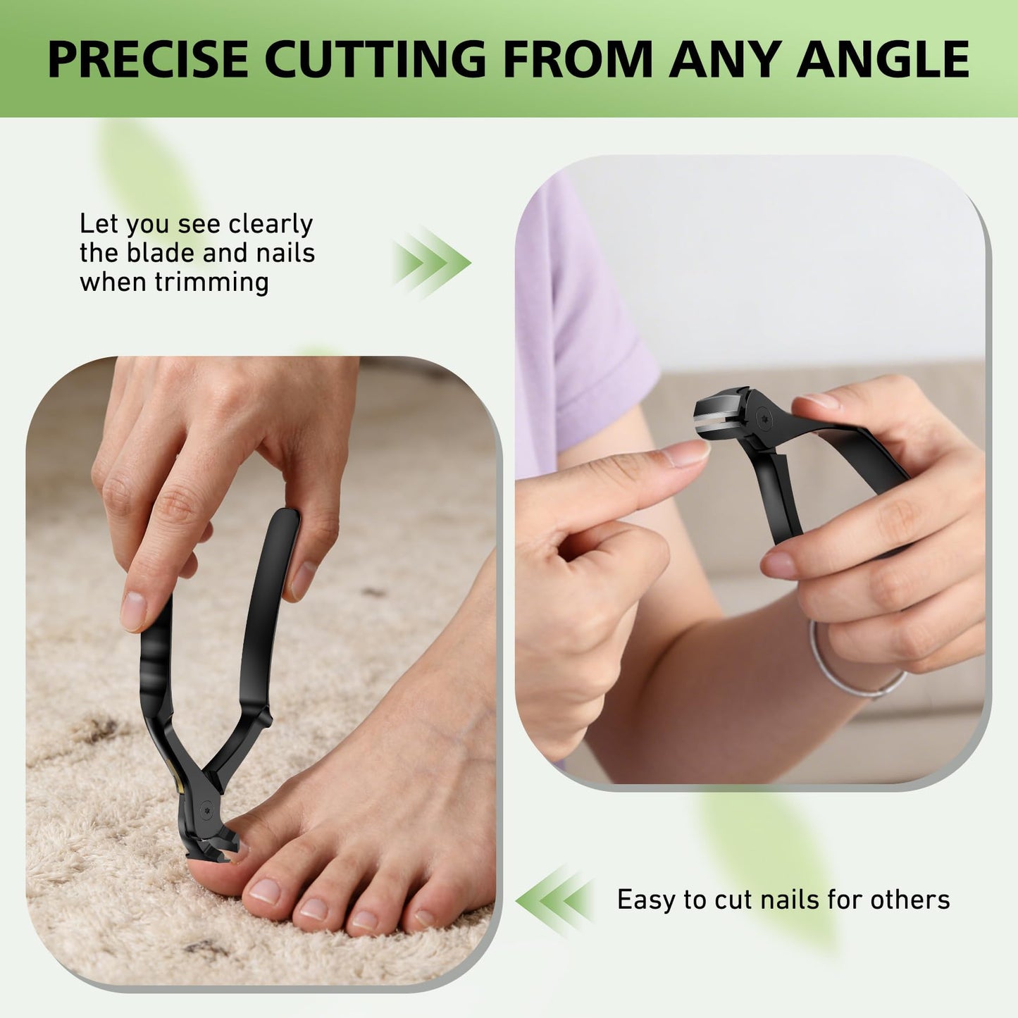 BALUCA Ergonomic Nail Clipper for Seniors - Heavy Duty Toenail & Fingernail Clipper for Thick Nails, Extra Long Handle Toenail Clippers with Catcher & Safety Lock, Precision Trimmer for Men & Women