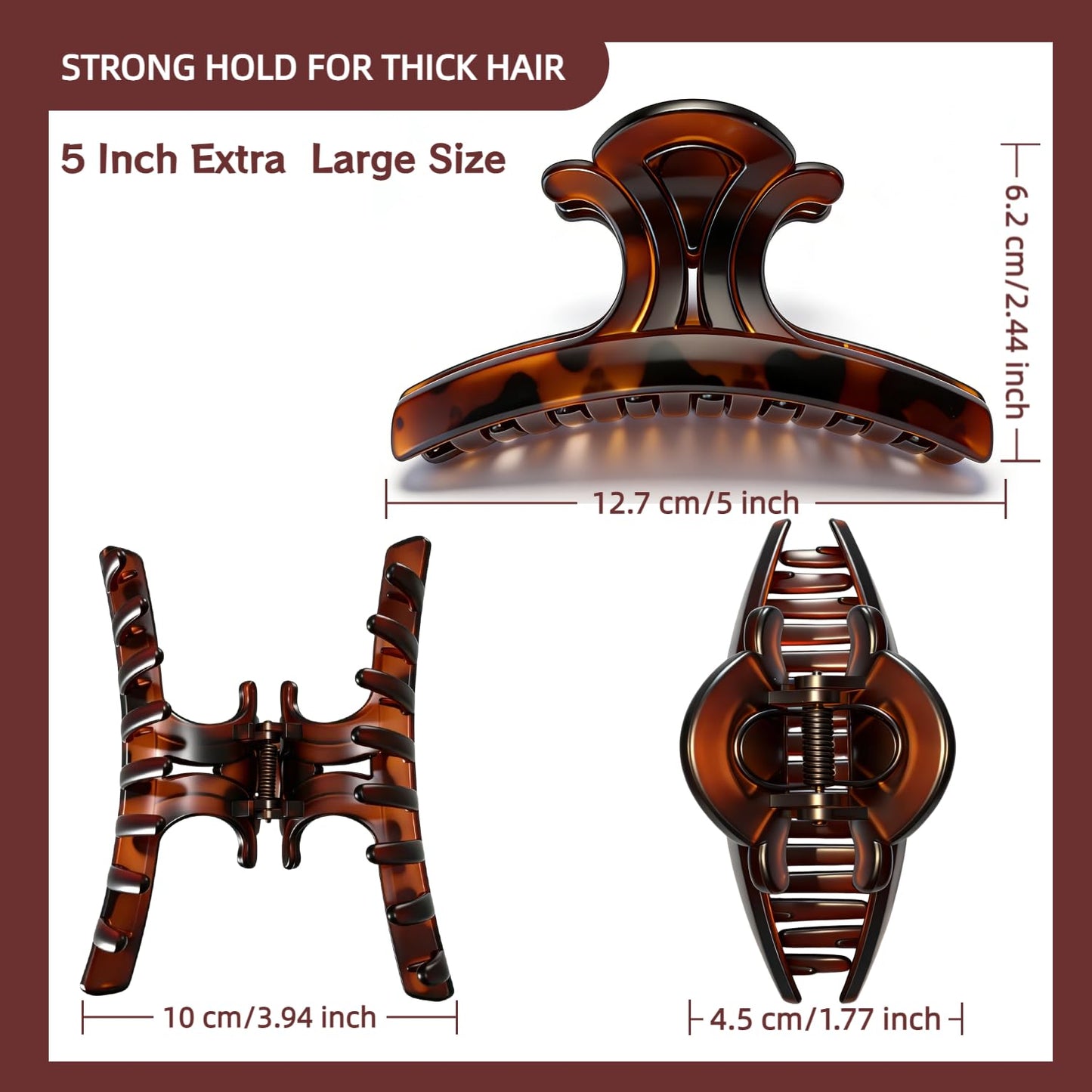 Curved Butterfly Hair Claw Clip - 5 Inch Extra Large, Strong Hold for Thick & Thin Hair | Matte Tortoiseshell