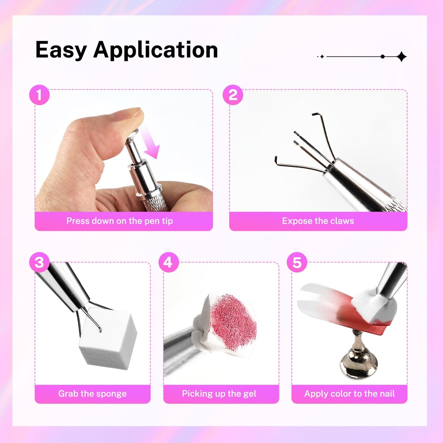 JODSONE 100PCS Soft Nail Sponges for Ombre with 1 Stainless Grabbing Pen Professional Gradient Nail Sponge Tool Nail Art Gradient Designs Blush Nail Art