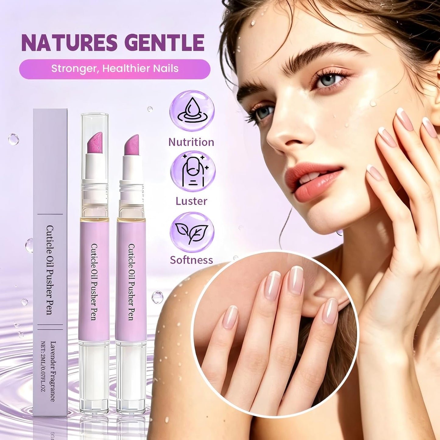 2-in-1 Cuticle Oil Pusher Pen - Ceramic Cuticle Remover for Gentle Exfoliation | Moisturizing Tool for Dry Nails & Hangnails