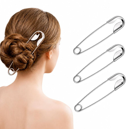Safety Pin Hair Clip–Mega Safety Hairpin for Buns & Updos Stylish, Secure, Versatile Hair Accessories for All Hair Types（3pc）