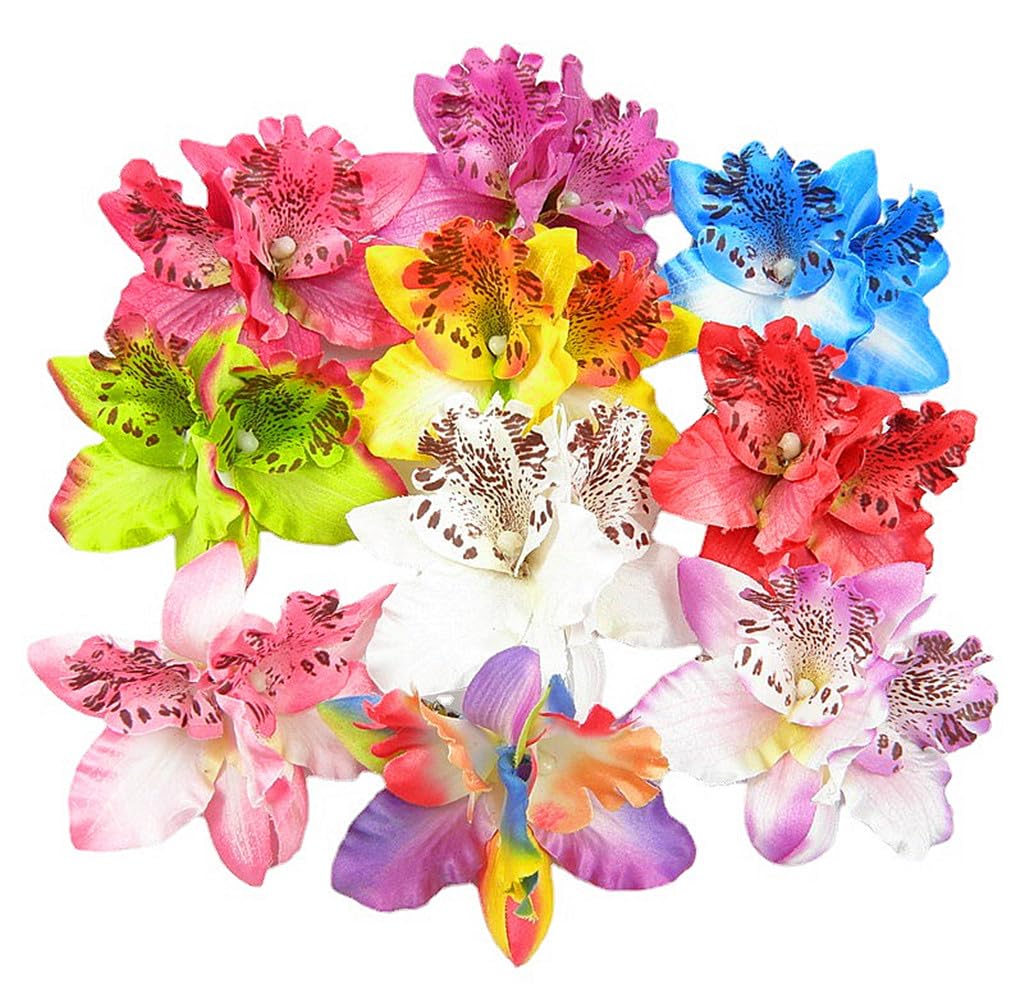 ALIMITOPIA Flower Hair Clip Bohemia Hawaiian Fabric Artificial Thai Orchid Flower Alligator Hair Clip Hairpin Barrette Headdress Bobby Pins Headwear Hair Accessories(4 inches;8pcs)