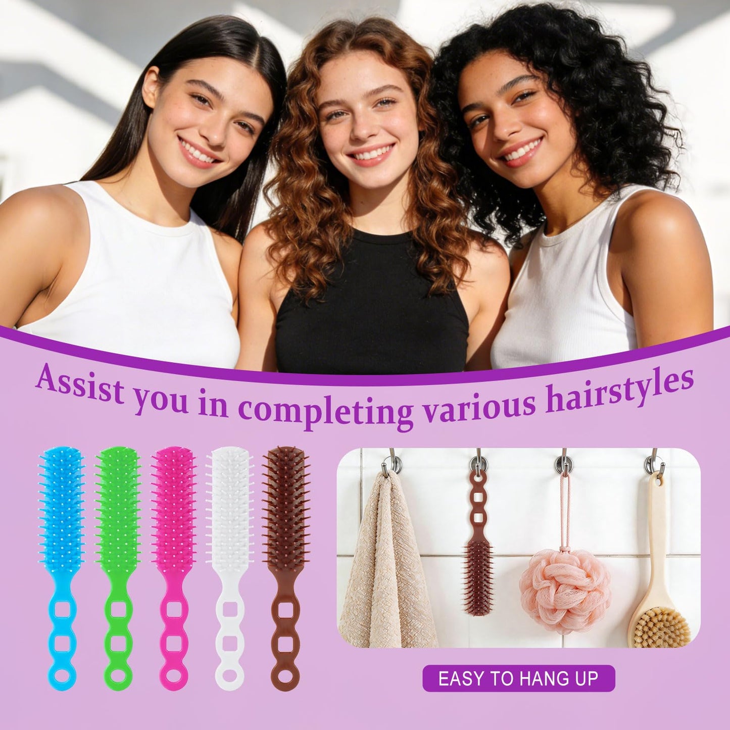 Hair Brushes in Bulk Individually Wrapped for Homeless,Plastic Hair Brush for Curly Wavy Hair,Detangling Hair Brush for Nursing Charity Hotel Shelter(Blue Rose Red White Green Brown) (Pack of 120)