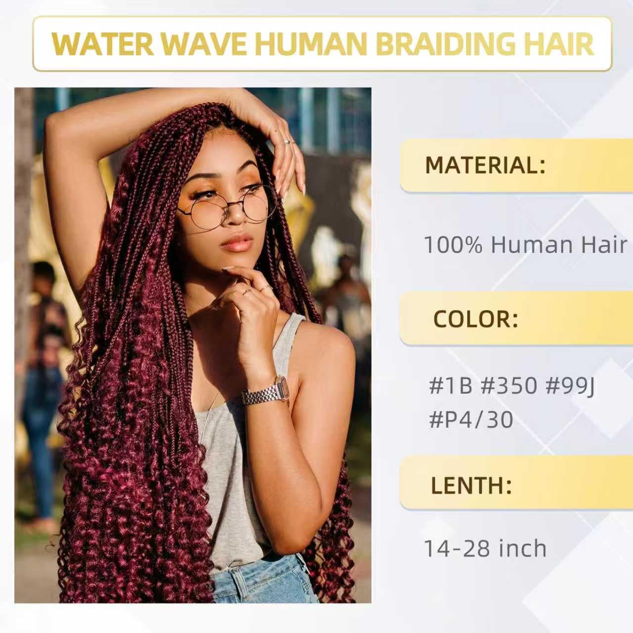 Human Braiding Hair for Boho Braids Human Hair 2 Bundles 100g Water Wave Bulk Human Hair for Braiding Burgundy Color No Weft Hair Extensions for Boho Knotless Braids 22 Inch (99J#)