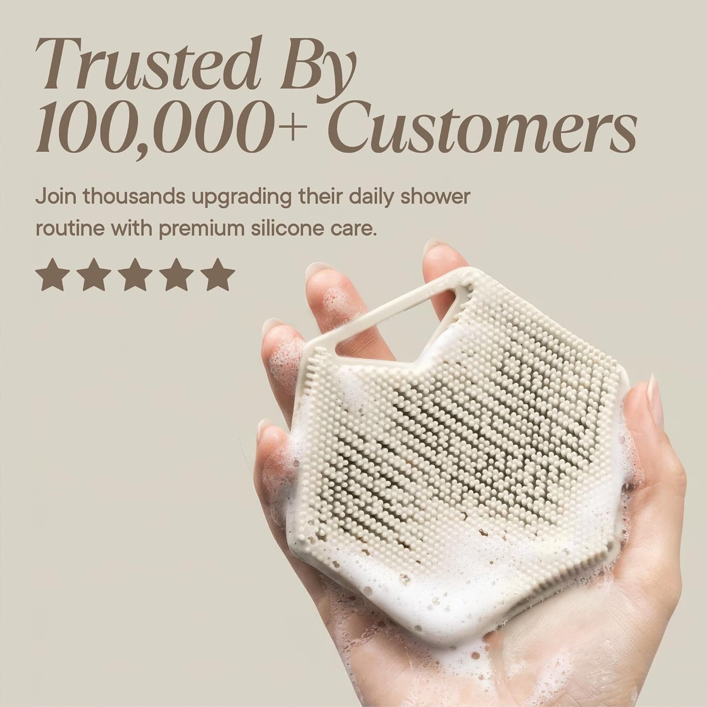 Premium Silicone Body Scrubber 2.0 | Exfoliating Loofah Alternative for Sensitive Skin - Quick Drying, Long-Lasting, Sand Color